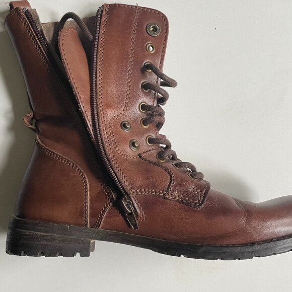 Brown Leather Combat Boots - Picture 3 of 4